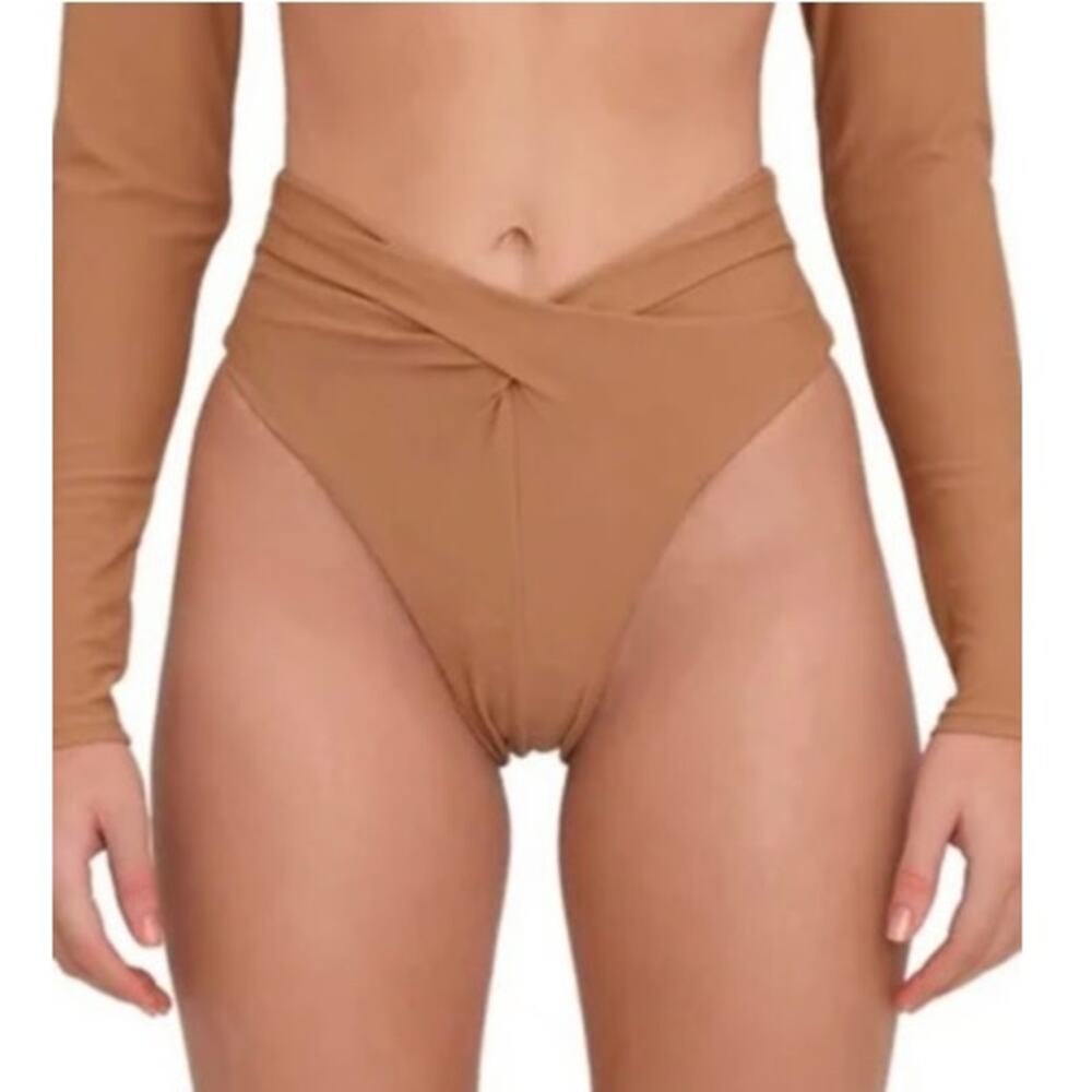 NWT Andrea Iyamah Akacia Twisted High Waist Bikini Bottom Nude Womens Size Small